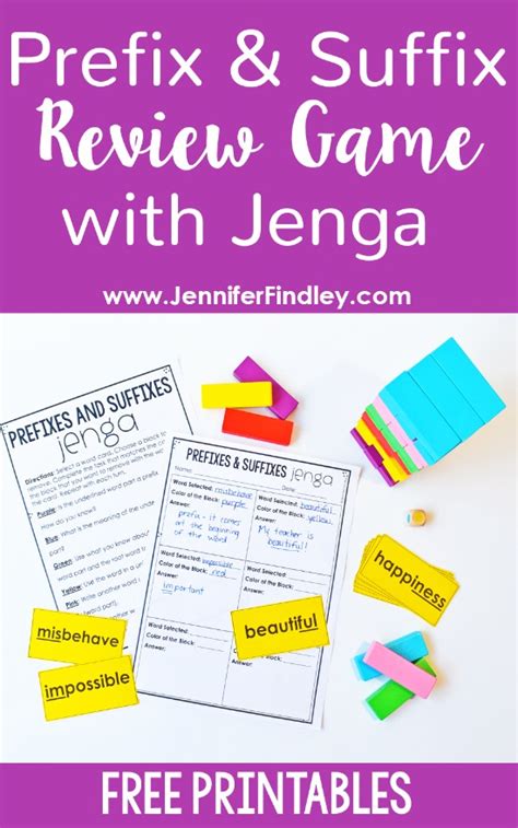 Prefix and Suffix Review with Jenga | Free Printables - Teaching with Jennifer Findley