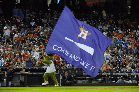 Orbit, mascot for the Houston Astros, sports a new take on the "Come ...