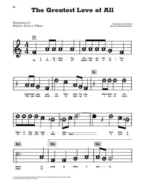 The Greatest Love Of All by Whitney Houston Sheet Music for E-Z Play Today at Sheet Music Direct