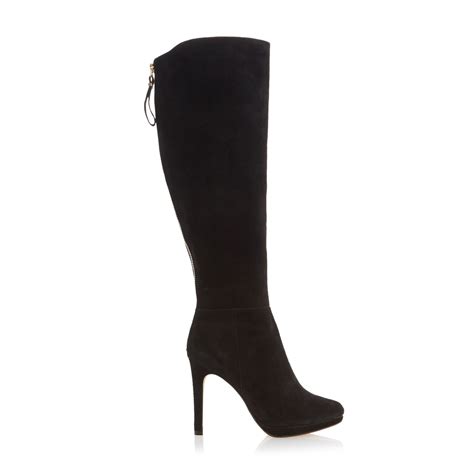 Dune Skyler Suede High Heel Knee High Boots in Black | Lyst