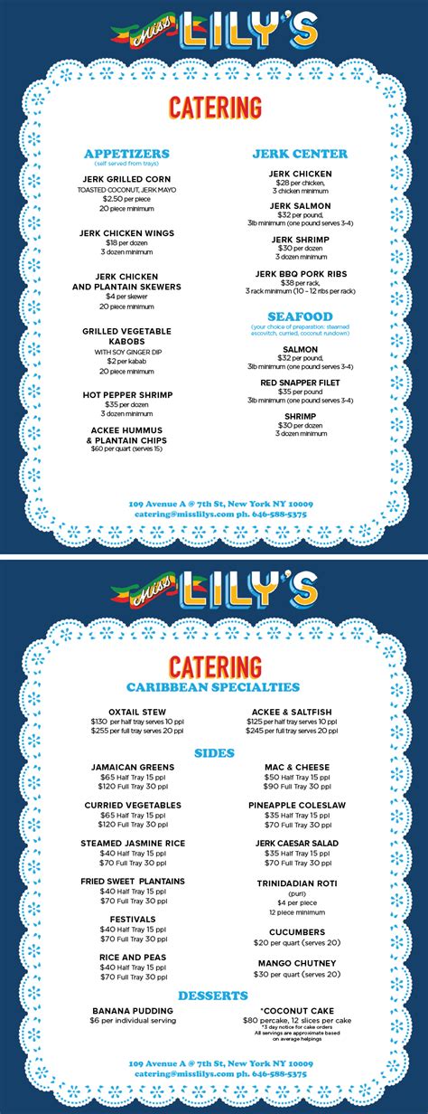 Catering Menu | Miss Lily's