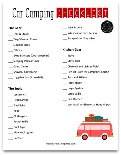 Free Printable Car Camping Checklist - Pie Irons and Campfires