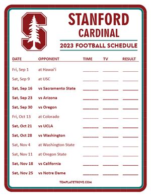 Printable 2023 Stanford Cardinal Football Schedule