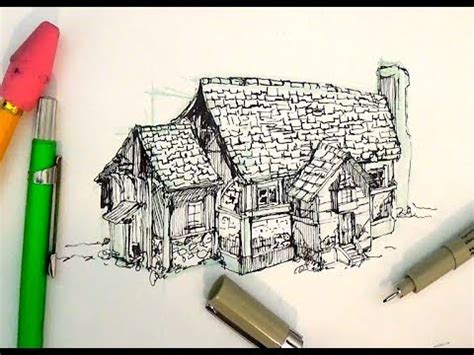 Pen and Ink Drawing Tutorials | How to draw a house - YouTube