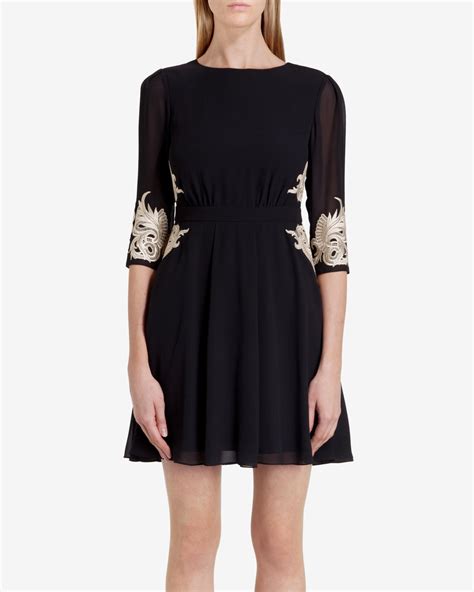 Ted baker Embroidered Dress in Black | Lyst