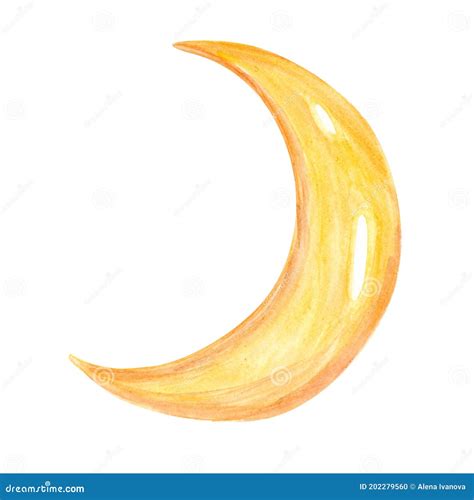 Watercolor Yellow Crescent Moon Isolated on White Background Stock Photo - Image of astronomy ...