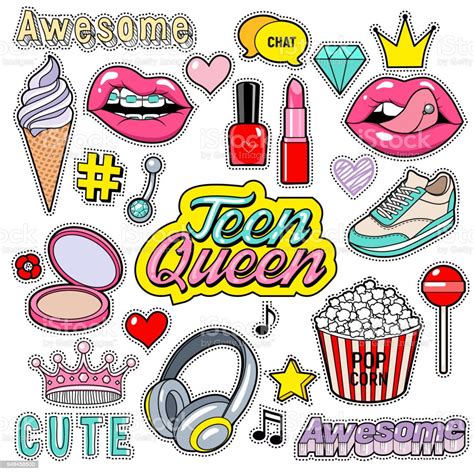 Trendy Sticker Pack Heart Crown Lips Diamond Cute Fashion Stickers Kit ...