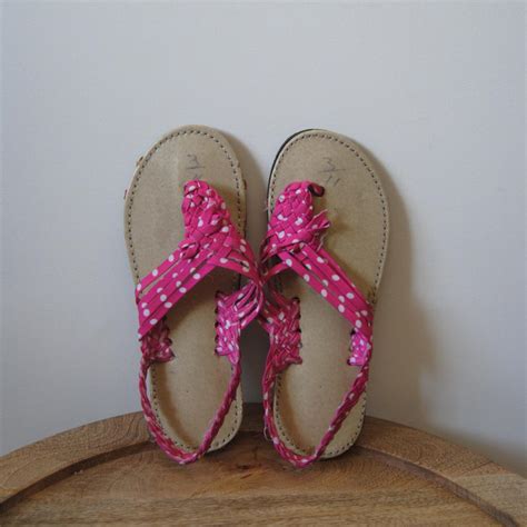 Pink polka dot braided thong sandals. Never been... - Depop