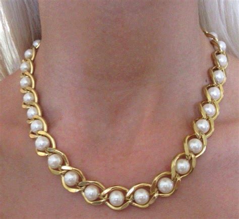 Vintage faux Pearl gold tone necklace 16 retro by MySalesRock