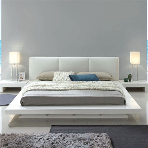 Classic Contemporary White Color Bedrooom Furniture Queen Size Bed 1pc Bedframe Low Profile Bed ...