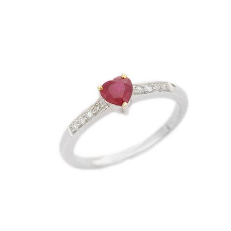 18K Solid White Gold Ruby Heart Ring Gemstone Ring Ruby Ring - Etsy