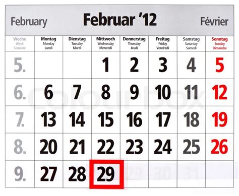 Leap year calendar with red mark on 29 February | Stock Photo | Colourbox