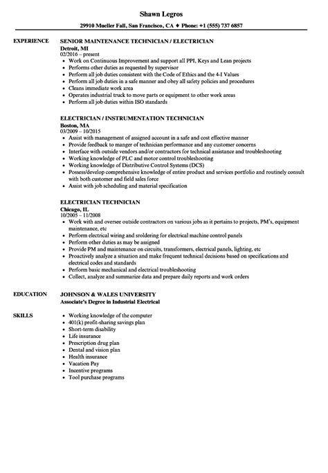 Electrician Technician Resume Samples | Velvet Jobs