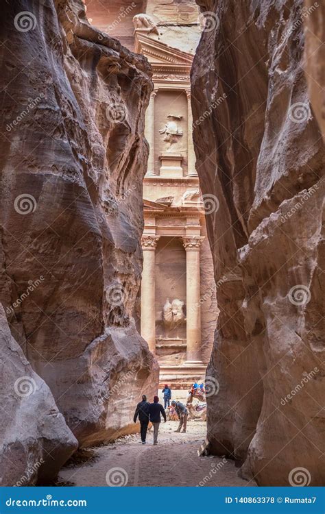 Panoramic View on Al-Khazneh (the Treasury) from Petra Gorge Editorial ...