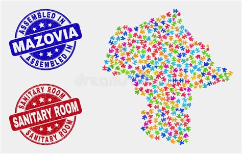 Module Mazovia Province Map and Distress Assembled and Sanitary Room Seals Stock Vector ...