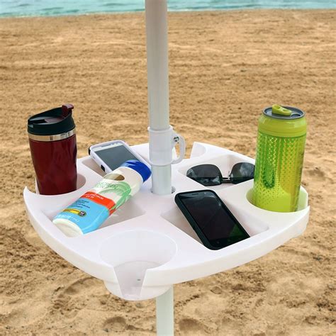 Garden /& 17 Inch, White Plastic Beach Umbrella Table 4 Cup Holders White