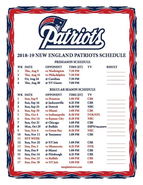 Patriots Schedule 2023-24