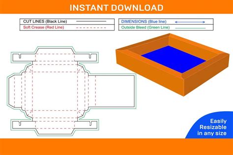 Double wall tray box dieline template, tray box 3D design and editable easily resizeable Box ...