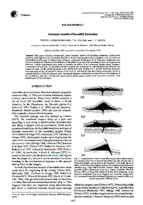 (PDF) Analogue models of laccolith formation | Denis Gapais and Jean ...