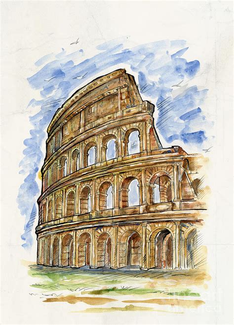 Watercolor sketch of Colosseum Rome Painting by Domenico Condello - Pixels