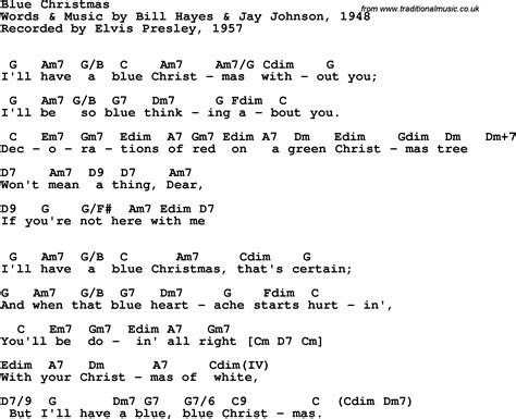 Song lyrics with guitar chords for Blue Christmas - Elvis Presley, 1957