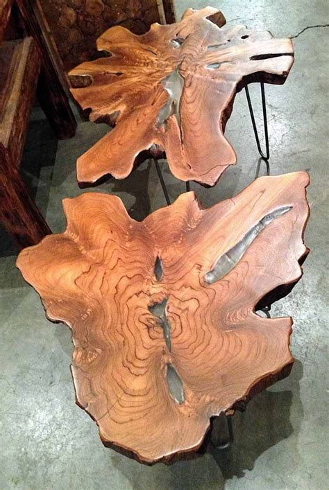 A side table (or coffee table or stools) made from a reclaimed old growth teak tree trunk ...