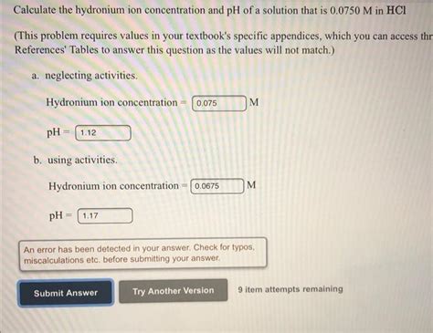 Solved Calculate the hydronium ion concentration and pH of a | Chegg.com