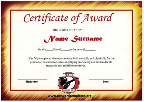 Martial Art Certificate Templates - My Word Templates