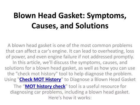 PPT - Blown Head Gasket: Symptoms, Causes, and Solutions PowerPoint ...