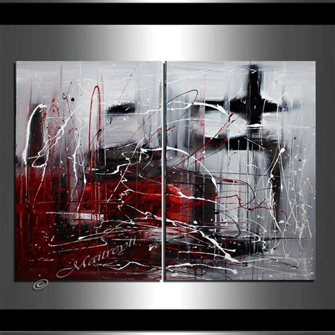 Red Painting Black White ABSTRACT ART Canvas Original Art Contemporary Paintings | #1854194996