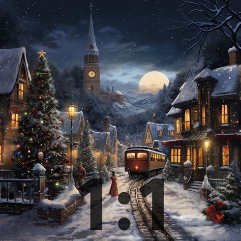 Christmas Village With a Full Moon Wall Art Holiday Gift Christmas ...