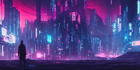 4k dystopian cyberpunk landscape with dark clouds in | Stable Diffusion