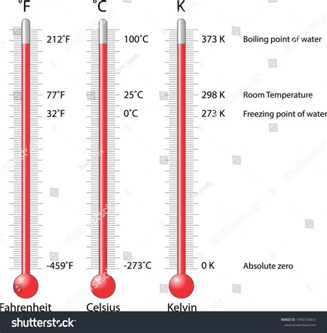 Temperature Scales Celsius Fahrenheit And Kelvin Thermometers Stock ...