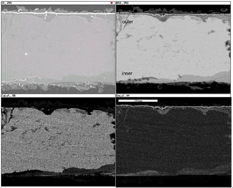 Cross section sample of Helmet 1. Top is the outer surface of the ...