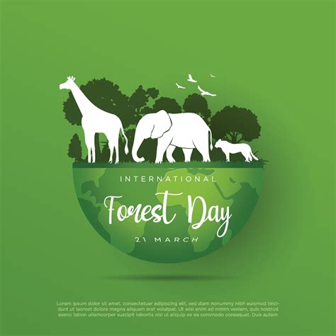 international forest day 21 march vector illustration. animals, trees ...