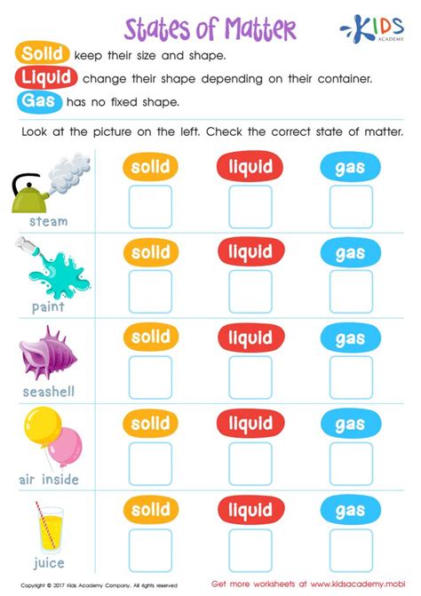 States of Matter Worksheet: Free Physical Science Printable for Kids in 2024 | States of matter ...