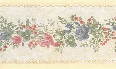 Prepasted Wallpaper Border - Floral Pink, Red, Blue Blooming Roses on ...