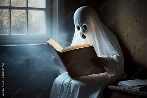 Ghost reading book or ghost story. Generative AI. Stock Illustration ...