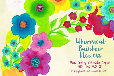 Watercolor Rainbow Flowers By SLS Lines | TheHungryJPEG