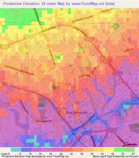 Elevation of Pordenone,Italy Elevation Map, Topography, Contour