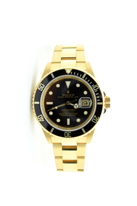 Rolex 18K Yellow Gold Submariner 16618 Black Dial Rotating Black Bezel ...