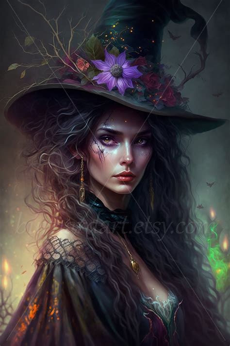 Witchy Woman Digital Download Black Witch Hat, Magic AI Generated Art Print Printable Poster ...