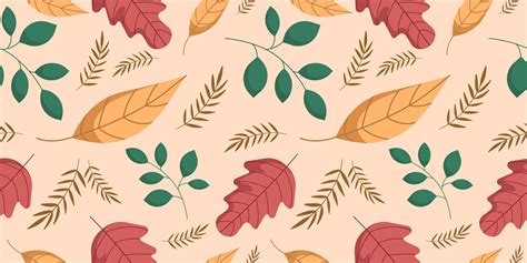 Seamless pattern with autumn fall leaves in Beige, Red, Brown, green ...