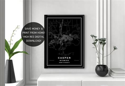 CASPER MAP PRINT High Res Download Map Map Of Casper Casper | Etsy