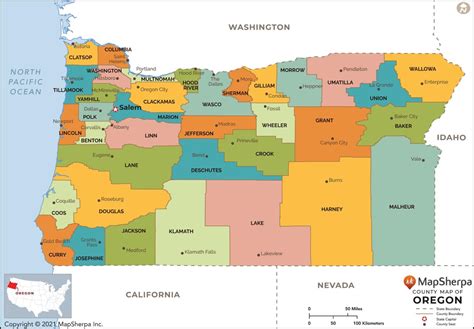 Oregon Counties Map by MapSherpa - The Map Shop