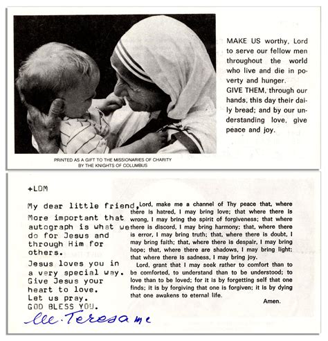 Lot Detail - Mother Teresa Signed Prayer Card -- Excellent Signature