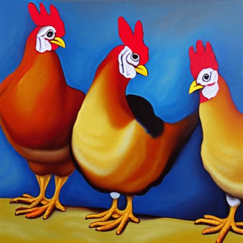 Three French Hens Oil Painting · Creative Fabrica