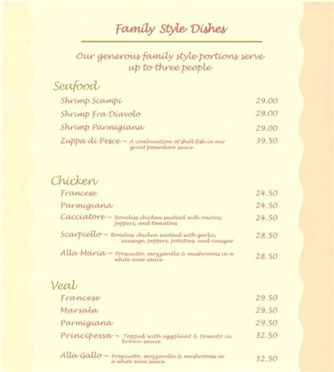 Family Style Menu 2 | Menu restaurant, Shrimp parmigiana, Chicken francese