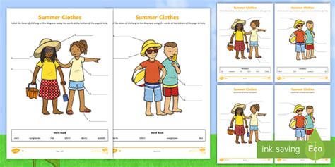 Summer Clothes Labelling Differentiated Worksheet - KS1