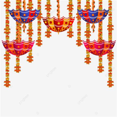 Indian Wedding Decorative Hanging Umbrella And Marigold Flower Vector ...